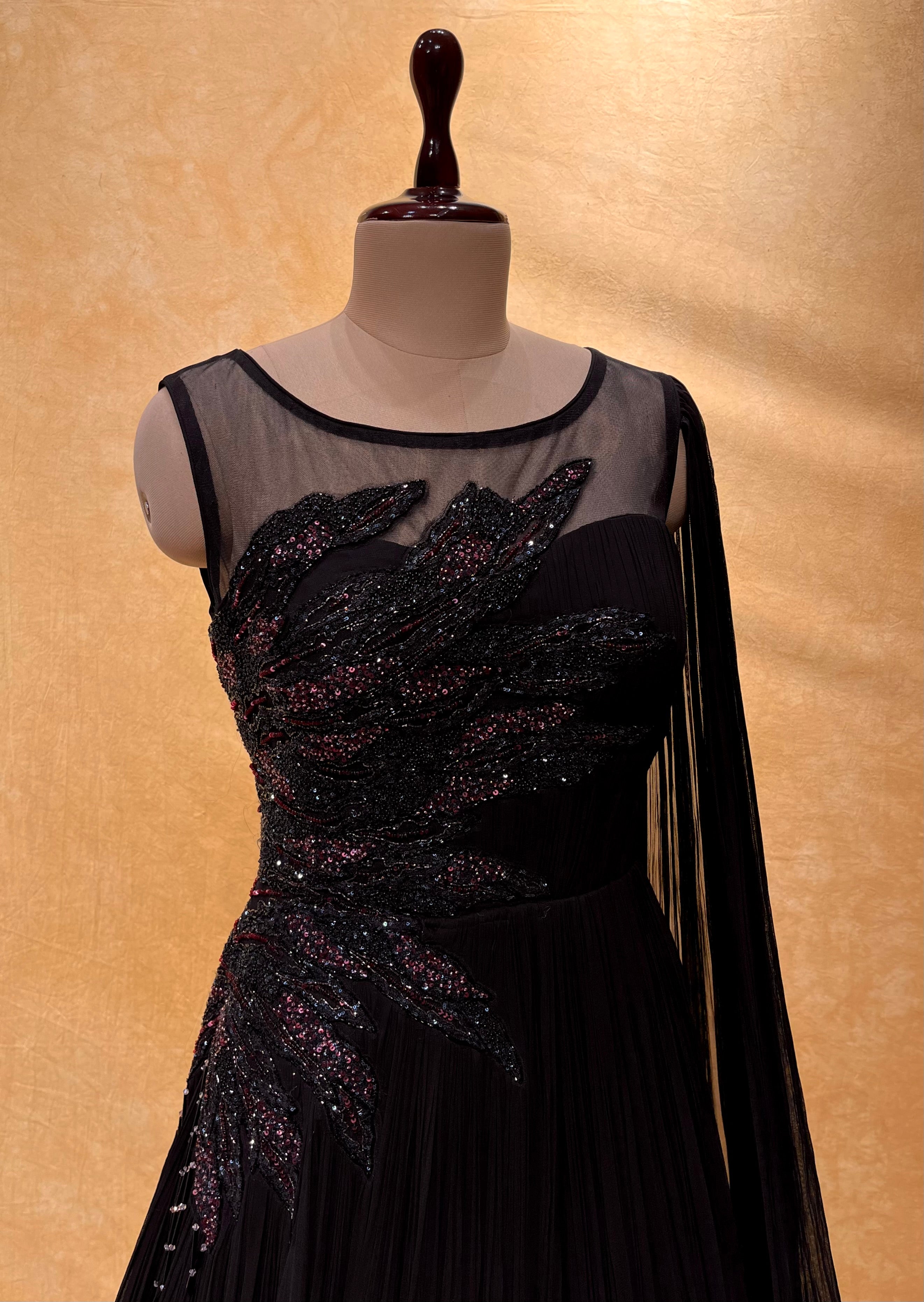 Shop Black Faux Georgette Embroidered Dresses And Gown Party Wear Online at  Best Price | Cbazaar